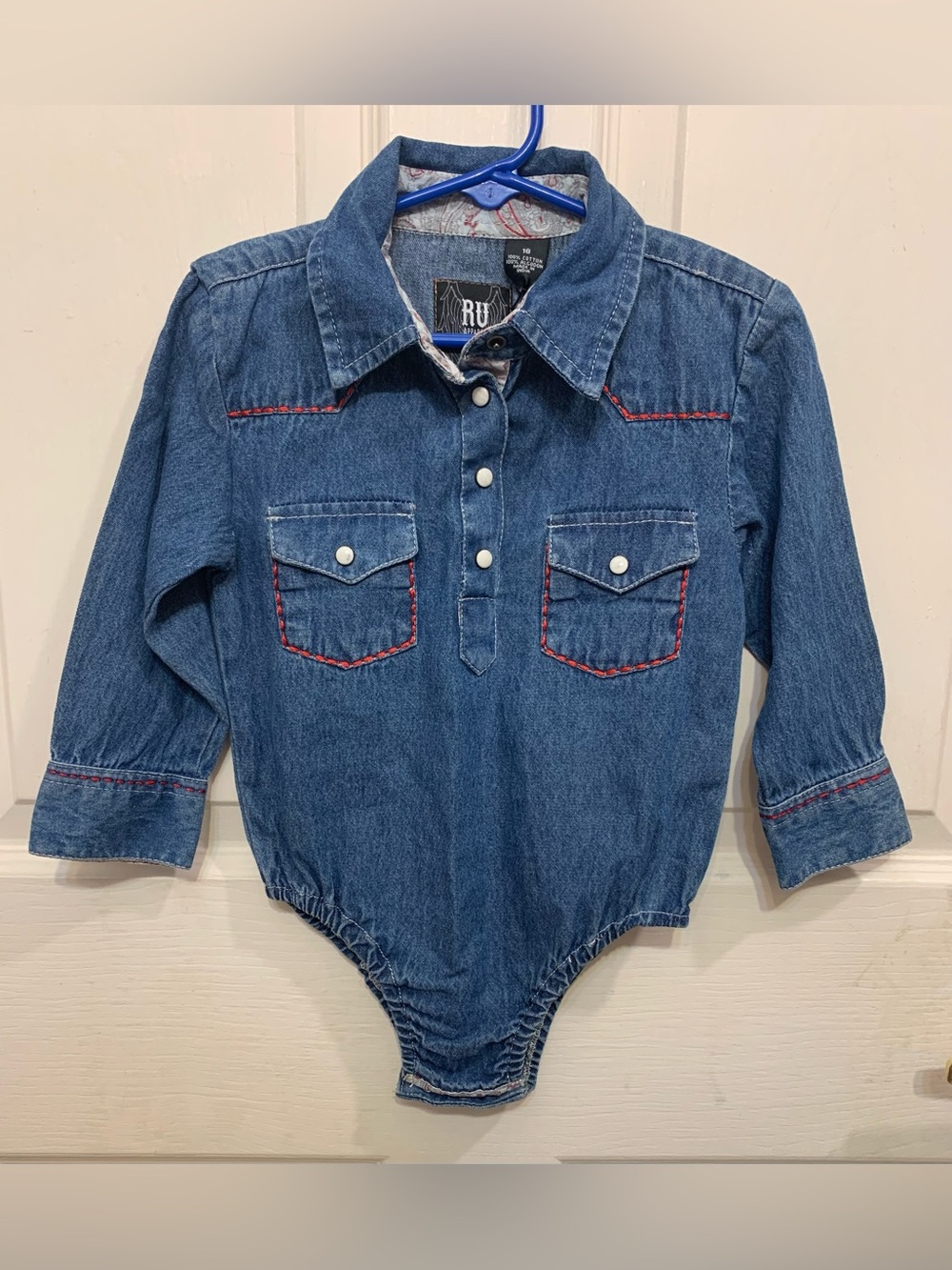 Resistol Baby Boys Navy Denim Long Sleeve Western 18m Bodysuit.         3898 BB1